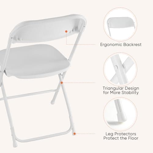Sweetcrispy Folding Chair 10 Pack, Plastic Foldable Chairs with 330-Pound Capacity, Sturdy Metal Portable Chair, Easy to Use and Store, Outdoor and Indoor, for Home, Office, Party, Comfy, White 5