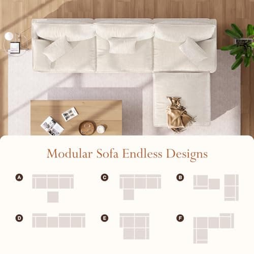 Vesgantti 108" Modular Sectional Sofa, Comfy Cloud Couch with Movable Ottoman Deep Seat Chenille L Shaped Modular Sofa, Sectional Couches for Living Room, Bedroom and Apartment, Beige 8