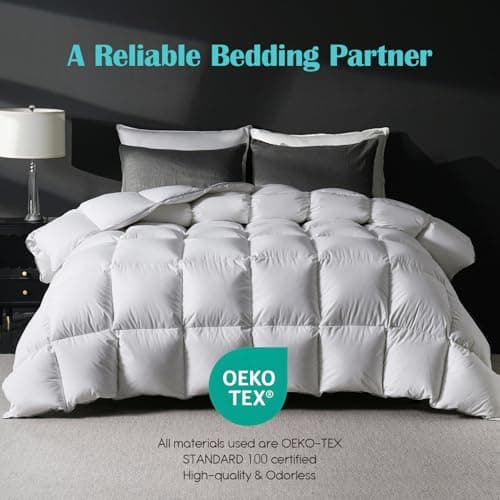 Yalamila Oversized King Goose Feather Down Fiber Comforter, 100% Cotton Cover Ultra Soft Fluffy Duvet Insert, All Season Luxurious Hotel Bedding Comforter with 8 Loops, White 116"x98" 6