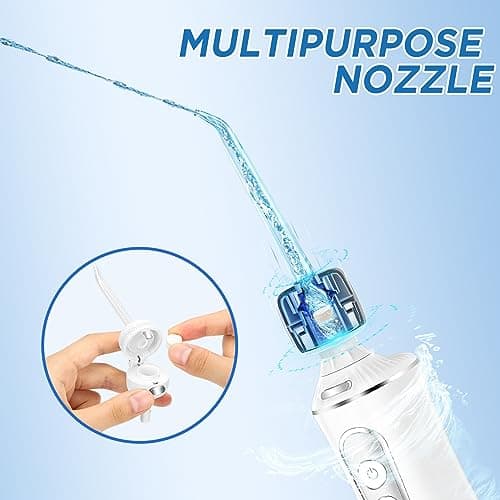 H2ofloss Water Dental Flosser for Teeth Cordless,300ML Portable & IPX7 Waterproof Teeth Cleaner Picks,5 Modes Rechargeable Oral Irrigator with Refilled Nozzle for Home/Travel 6