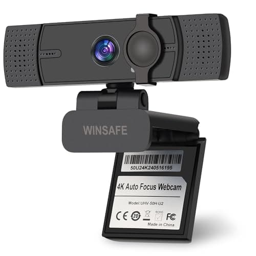 WINSAFE 4K Webcam for PC, UHD Video Calling, PDAF AutoFocus, Dual Noise-Canceling Microphones, 70° FOV, 1080P@60FPS, Privacy Cover, USB Plug&Play, Works with Teams, Zoom, OBS, Skype