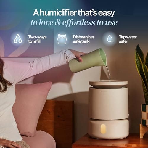 BLUEAIR Room Humidifier - DreamWell - 48Hr Top-Fill Mist-Free InvisibleMist Technology Aroma Stone for Essential Oils and Soothing Mood Lighting - Quiet Operation for Bedroom and Home Use, Beige 7