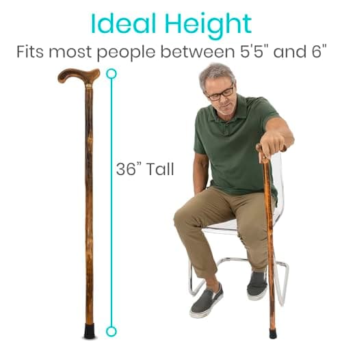Vive Wooden Walking Stick Cane - for Men, Women, & Seniors - 36 Inch Single Point Rubber Tip with Willow Handle - Ergonomic Grip for Balance & Stability - Lightweight Elderly Assistance Product (Wood) 5