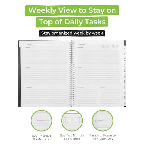 WallDeca 2026 Planner, Agenda Planner With Weekly And Monthly View, Daily Agenda Book And Yearly Planners Calendar Book, Spiral Bound With Tabs, Notes, Goals And Holidays (8.5 x 11 in) 5