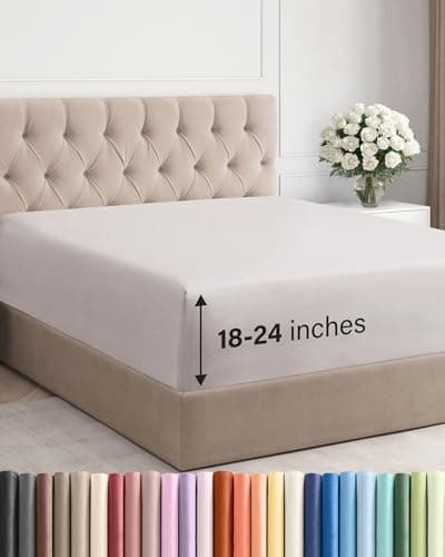 Extra Deep King Fitted Sheet - Hotel Luxury Single Fitted Sheet Only - Easily Fits 18 inch to 24 inch Mattress - Ultra Soft, Wrinkle & Fade Free w/Extra Deep Pockets - Breathable & Comfy - Light Grey