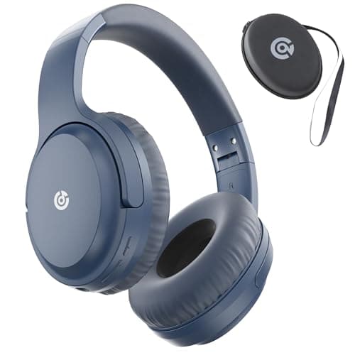 Headphones Wireless Bluetooth 120H Playtime, Over Ear Headphones with Microphone, Lightweight Foldable Wireless Headphone with Case, HiFi Stereo Sound for Travel/Work/Leisure, Blue