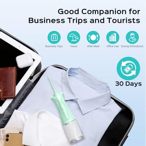 COSLUS Water Dental Flosser Pick for Teeth C30(FC5360): 4 Modes Cordless Portable 300ML Larger Tank Water Teeth Cleaner IPX7 Waterproof Flossing Cleaning Picks for Home Travel Green 7