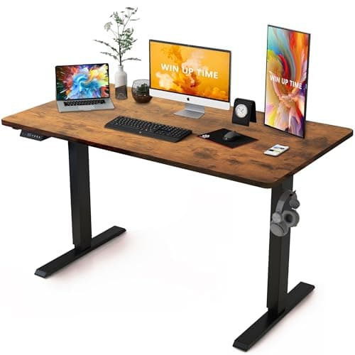 Win Up Time Electric Standing Desk - Sit to Stand Desks for Home Office & Gaming - Height Adjustable Standup Computer Table - One Piece Desktop and Rising Frame with Storage - 48 Inch Brown