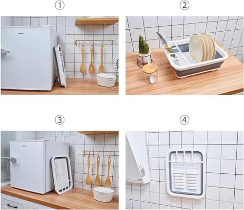 THANSTAR Collapsible Dish Drying Rack for RV Kitchen, Foldable Drainer Organizer for Kitchen Countertop, Space Saving Portable Dish Rack for Campers, Travel Trailer & Small Spaces, Easy Storage, Grey 6