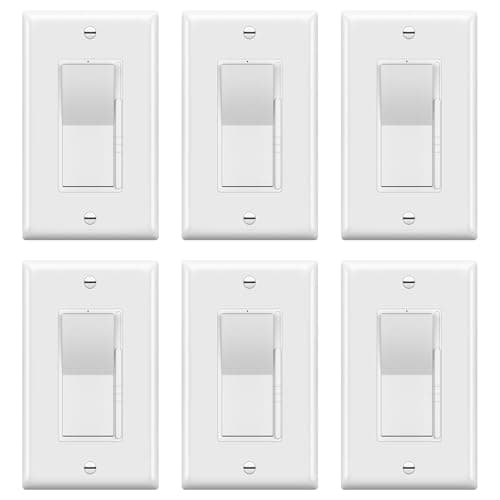 TOPGREENER Dimmer Light Switch, LED Dimmer Switches for 300W Dimmable LED/CFL Lights and 600W Incandescent/Halogen,Full Range Dimming, Single Pole/3-Way, Wall Plate Included, UL Listed, 6 Pack,White