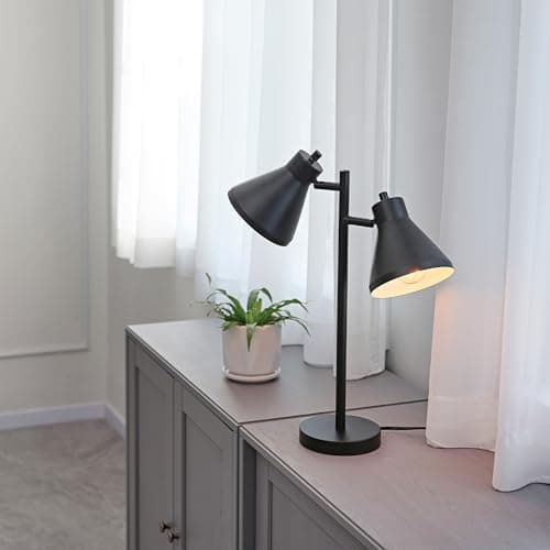 Globe Electric 18" 2-Light Desk Lamp, Industrial Design, Pivoting Heads, Matte Black Finish, Dual On/Off Switches, E26 Base, 52999 2