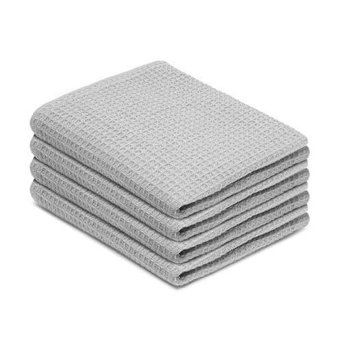Blue Needles Waffle Weave Kitchen Towels, 15x25 Inches 100% Cotton Set of 4 Dish Towels for Kitchen, Ultra Soft & Absorbent with Hanging Loop, Spring Summer Dish Rags for Quick Drying - Ash Grey