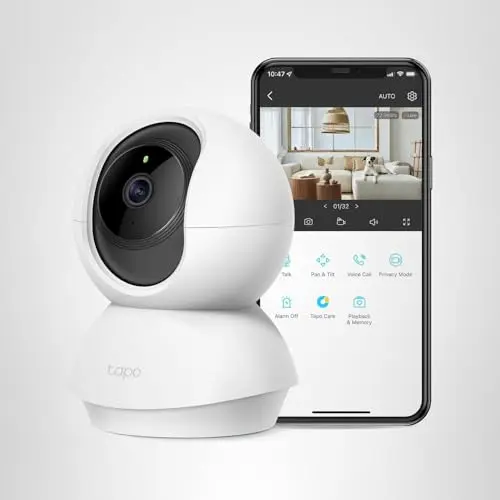 Tapo 2K Indoor Pan/Tilt Wired Security Camera - Works as a Baby Monitor & Pet Camera, Motion Detection, 2-Way Audio, Siren, Night Vision, Subscription-Free Local Storage or Optional Cloud, C210 8