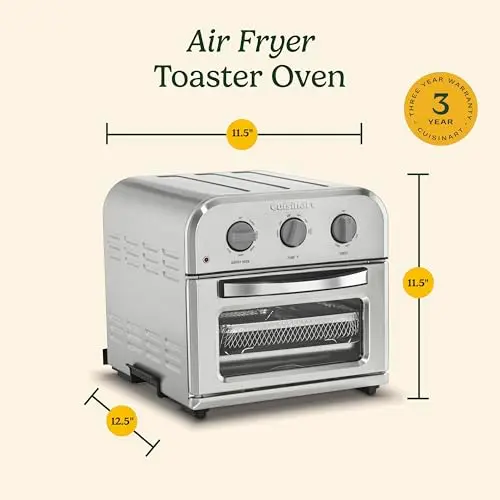 Cuisinart Compact Air Fryer Toaster Oven, Stainless Steel Fryer with 6-in-1 Functions, Adjustable Temperature, Includes Oven Rack, Baking Pan and Air Fry Basket, TOA-26 7