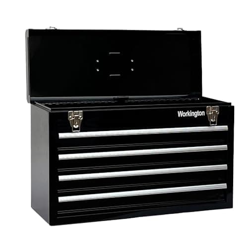 Workington Portable Metal Tool Chest with 4 Drawers, 20" 4-Drawer Tool Chest Cabinet with Ball Bearing Drawer Slides, Steel Tool Storage Box Organizer 4004 Black 8