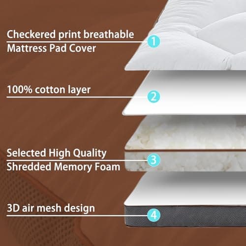 WhatsBedding 4 Inch Memory Foam Mattress Topper King, Extra Soft Pillow Top Mattress Topper with Breathable Air Mesh Sides, Fluffy Shredded Memory Foam Filled & Thicked Down Alternative-Lined 7