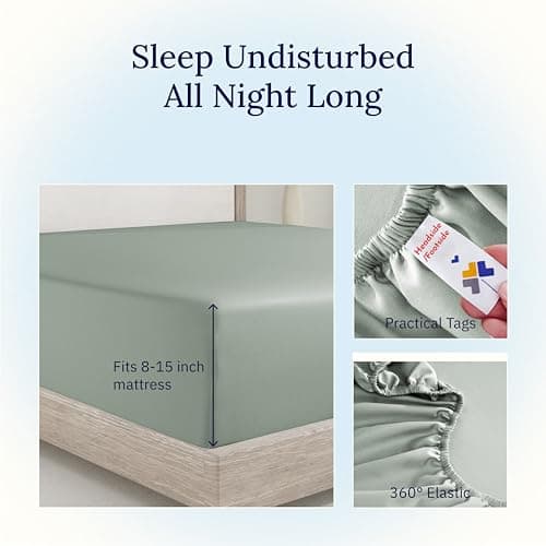 California Design Den Twin XL Bed Fitted Sheet, Soft 400 Thread Count 100% Cotton Deep Pocket Bottom Sheet, Durable Sateen Weave for Dorms (Twin XL, Sage Green) 5