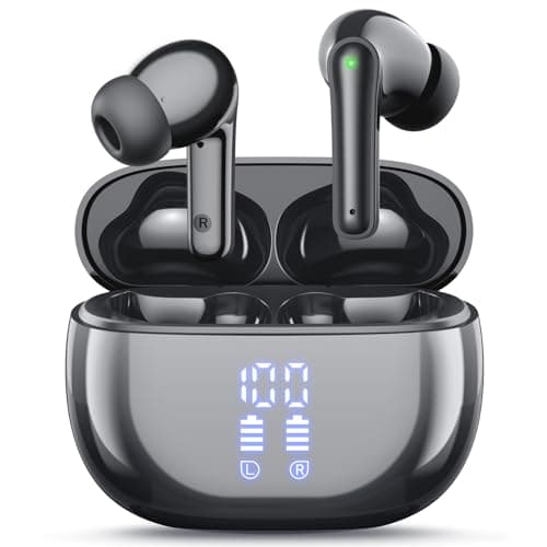 YAQ Wireless Earbuds Bluetooth Headphones, 40H Playtime Stereo IPX5 Waterproof Ear Buds, LED Power Display Cordless in-Ear Earphones with Microphone for iPhone Andriod Cell Phone Sports, Gray