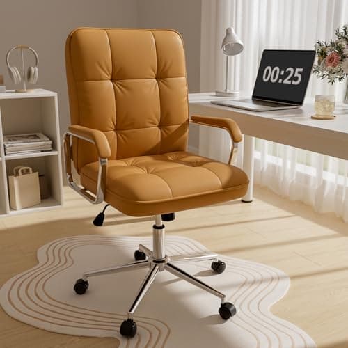 HomeZeer Brown Leather Office Desk Chair, Swivel Computer Home Office Desk Chair with Wheels and Padded Arms, Adjustable Height and Tilt