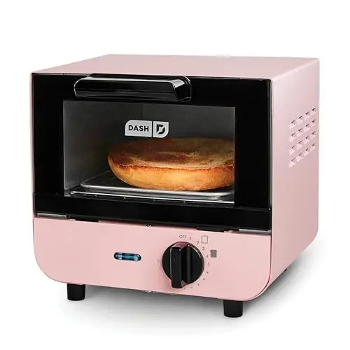 Dash Mini Toaster Oven - Sleek & Stylish - For Creative Homemade Treats - Compact, Space-Saving Design - adjustable temperature dial - Removable Baking Tray - Pink