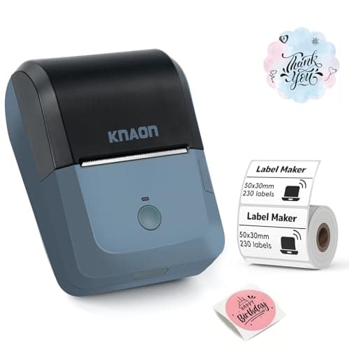 KNAON Bluetooth Label Maker Machine with Tape, Y50P Portable Thermal Sticker Maker for Home Office, Small Bussiness & School – Logo Stickers Printer – Includes 230 Labels, Black