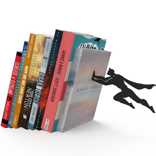 Artori Design Book Ends to Hold Books Heavy Duty - Hidden Metal Bookends for Shelves Desk or countertop - Bookend Book Holder for Home Decorative - Gift for Book Lovers and Home Décor (Book&Hero)