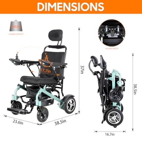 Electric Wheelchairs for Adults, 25 Miles Aluminum Lightweight Wheelchair Foldable for Senior with Bag, 18 inch Motorized Power Wheelchairs, Portable Folding All Terrain 500W Intelligent 5