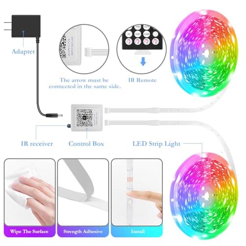 SHRIGHTLED Led Lights for Bedroom 100ft (2 Rolls of 50ft) Music Sync Color Changing, Bluetooth RGB Led Strip Lights with Remote and Smart App Control, for Room Lighting Flexible Home Décor 6