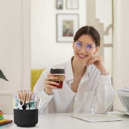 SKYDUE 360 Degree Rotating Pencil Pen Holder for Desk, Dual-Purpose Desk Organizer, Rotating Pencil Cup with 5 Slots, Office Supplies, Desk Decor for Office, School, Home 7