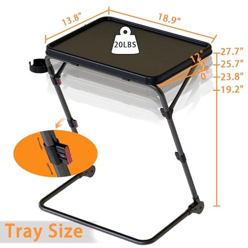 FRESMINT TV Tray Table with Cup Holder Adjustable Folding, TV Dinner Tray for Living Room,Small Space,Office.Portable TV Tray with 4 Height and 3 Angle Adjustments, Black 5