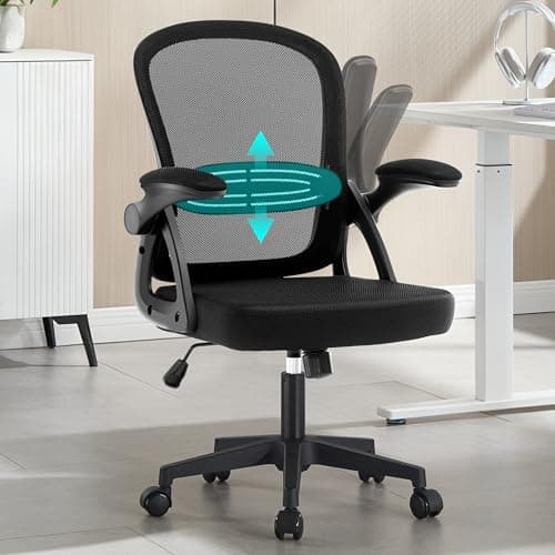 Fizzin Ergonomic Office Desk Chairs, Mesh Computer Chair with Adjustable Lumbar Support, Breathable Task Chair with Wheels, Executive Rolling Swivel Task Chair for Home Office（Black）