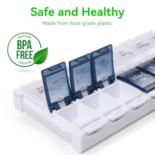 MERICARGO Weekly Pill Organizer 2 Times a Day, Easy Fill Large Pill Box 7 Day, Am Pm Medicine Organizer, Push Button Daily Pill Case for Vitamin, Fish Oil, Supplements 7