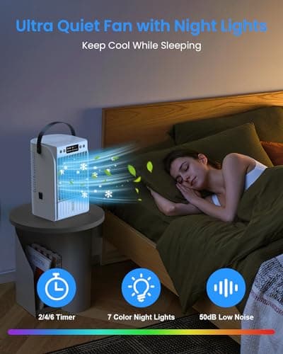 Portable Air Conditioners, 4 Wind Speeds 1500 ML Quiet Portable AC with Remote, 2 Speeds Humidifier & 2-6H Timer Evaporative Air Cooler, 7 Color Light Personal Cooling Fan for Home Office Room Bedroom 7