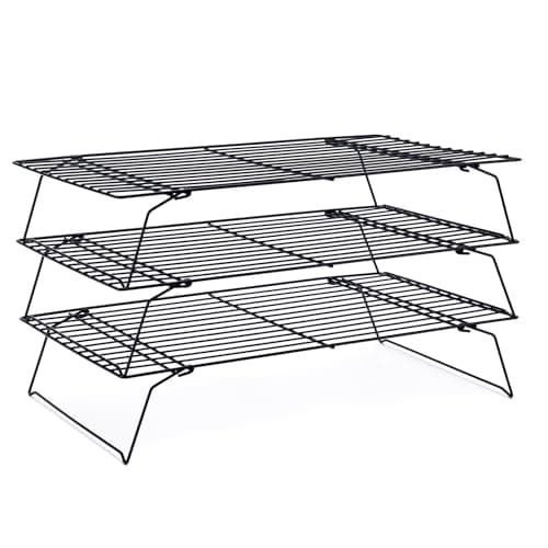 Cooling Rack for Baking 3 Tiers, 16" x 10" Cookie Cooling Wire Rack Stackable Collapsible Nonstick, Stainless Steel Baking Cooking Cooling Racks with Optimum Air Flow, Black