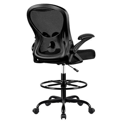 Winrise Drafting Chair, Tall Office Chair Ergonomic Standing Desk Chair, Lumbar Support Computer Chair Swivel Task Rolling Chair with Adjustable Flip-up Armrests & Foot Ring (Black)