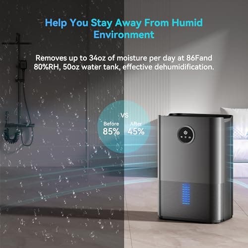 PTHRAOUTA Dehumidifier for Room for Home, (850 sq.ft) Small Dehumidifiers with Drain Hose, 2 Duak-Core Portable Safe Deshumidificador Auto-off Odor Removal Bathroom RV Indoor, 50 OZ, Black 5