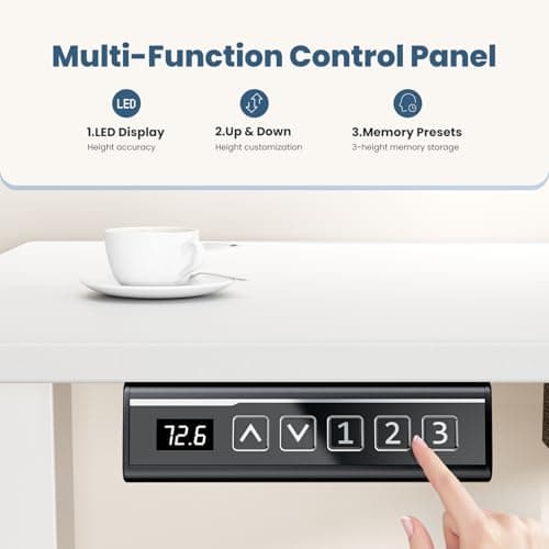 Sweetcrispy Electric Standing Desk Adjustable Height, 48x24 Inch Sit Stand Up Home Office Desks Computer Workstation PC Work Table with 3 Memory Preset Splice Wood Board Metal Frame, White 7