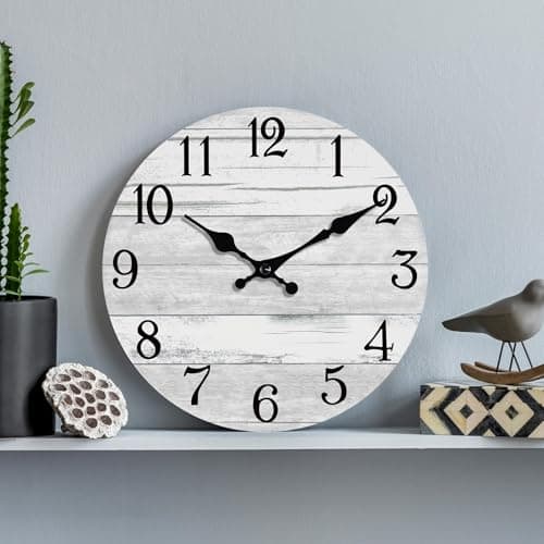 KECYET Wall Clock Battery Operated 8 Inch Gray Silent Non Ticking Country Rustic Design Vintage Retro Decorative for Bathroom Kitchen Bedroom 8