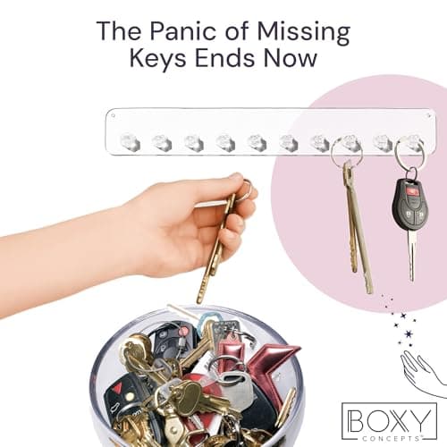 Boxy Concepts Wall-Mount Necklace Organizer - 2-Pack 10.5 x 1.5 in Clear - 10 Diamond Hooks Create Wall Jewelry Rack - Jewelry Organizer for Women & Key Storage 6