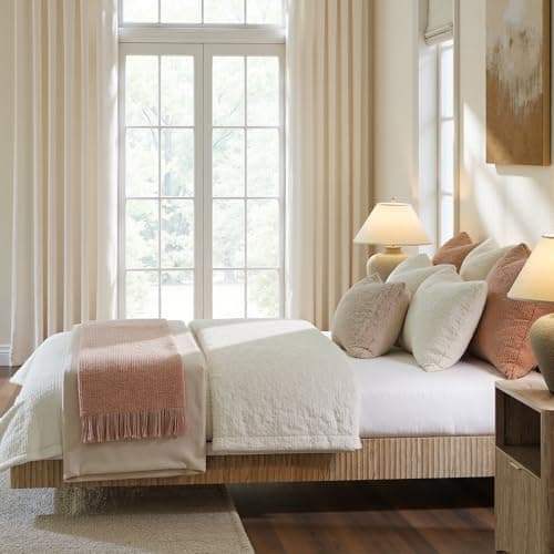 Evermagin Oak Queen Floating Bed Frame with led Lights, Bohemia Fluted 10 Inch High Floating Platform Bed No Headboard, Heavy Duty Metal Float Bedframe, No Box Spring Needed 6