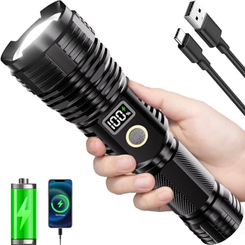 Flashlights High Lumens Rechargeable, 10000LM LED Super Bright Flash Light, Zoomable Linternas with LCD Digital Display, 5 Mode, Waterproof, Powerful Tactical Flashlight for Emergencies Camping Gift