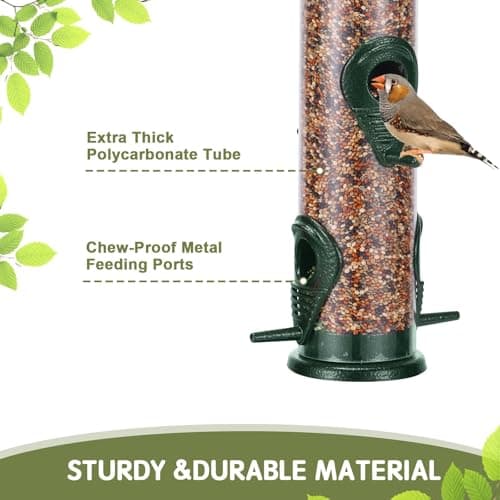 Metal Bird Feeder Tube Hanging Wild Bird Seed Feeder Aluminum Six Port Bird Feeders,1.4 mm Extra Thick Solid Tube Transparent with Steel Hanger Great for Attracting Birds 5