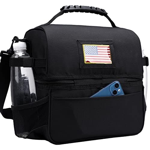 MIER Dual Compartment Lunch Bag Tote with Shoulder Strap for Men and Women Insulated Leakproof Cooler Bag, Black 7
