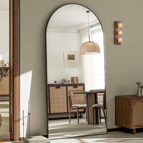 GLSLAND-30x71 inch Wall Mount Arched Full Length Mirror-Aluminum Alloy Frame High Definition-Full Body Mirror for Bedroom or Living Room,Black 7