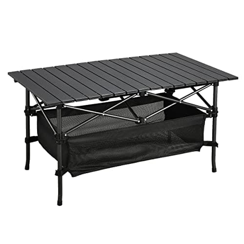 WUROMISE Lightweight Aluminum Folding Camping Table (37.13” x 21.57” x 19.69”), Portable Roll-Up Design for Outdoor, Camping, Beach, BBQ, Patio, and Picnic, Durable & Waterproof with Carrying Bag
