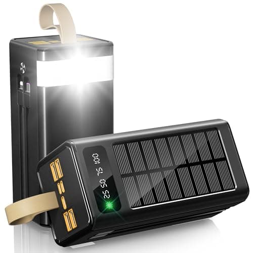90000mAh Power Bank 35W Fast Charging with Solar Charger,Built-in USB-C/Lightning Cables High Capacity Portable Charger for Camping,Travel,Emergencies,Tech Devices| 9-Port PD/USB-C, LED Flashlight
