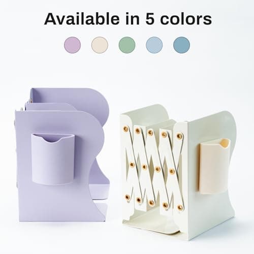 TAKORUY Adjustable Bookends, Desktop Bookshelf, Book Ends for Shelves, Book Ends for Heavy Books, Magazine Holder (White) 5