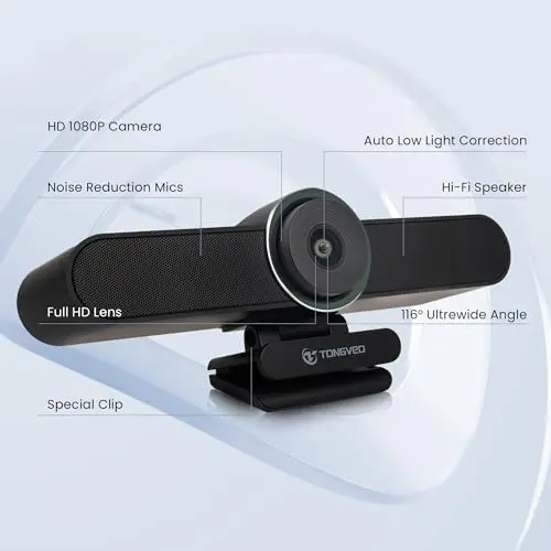 TONGVEO Webcam Conference TV Room Web Camera with Microphone and Speaker 6