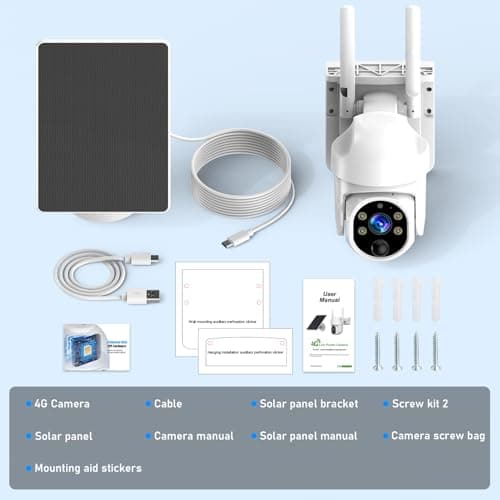 4G LTE Cellular Solar Security Camera, Solar Powered Wireless Cellular Security Camera Outdoor with Built-in SIM Card, 360° Live View, 2K Color Night Vision, Motion Alert, Remote Access, 2-Way Audio 9