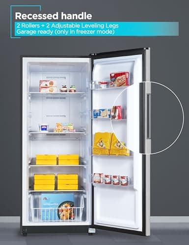 BLACK+DECKER 14 Cu. Ft. Convertible Freezer Refrigerator, Upright Freezer with Glass Shelves, ENERGY STAR rated, Frost Free, BUC1400XS, Stainless Look 6